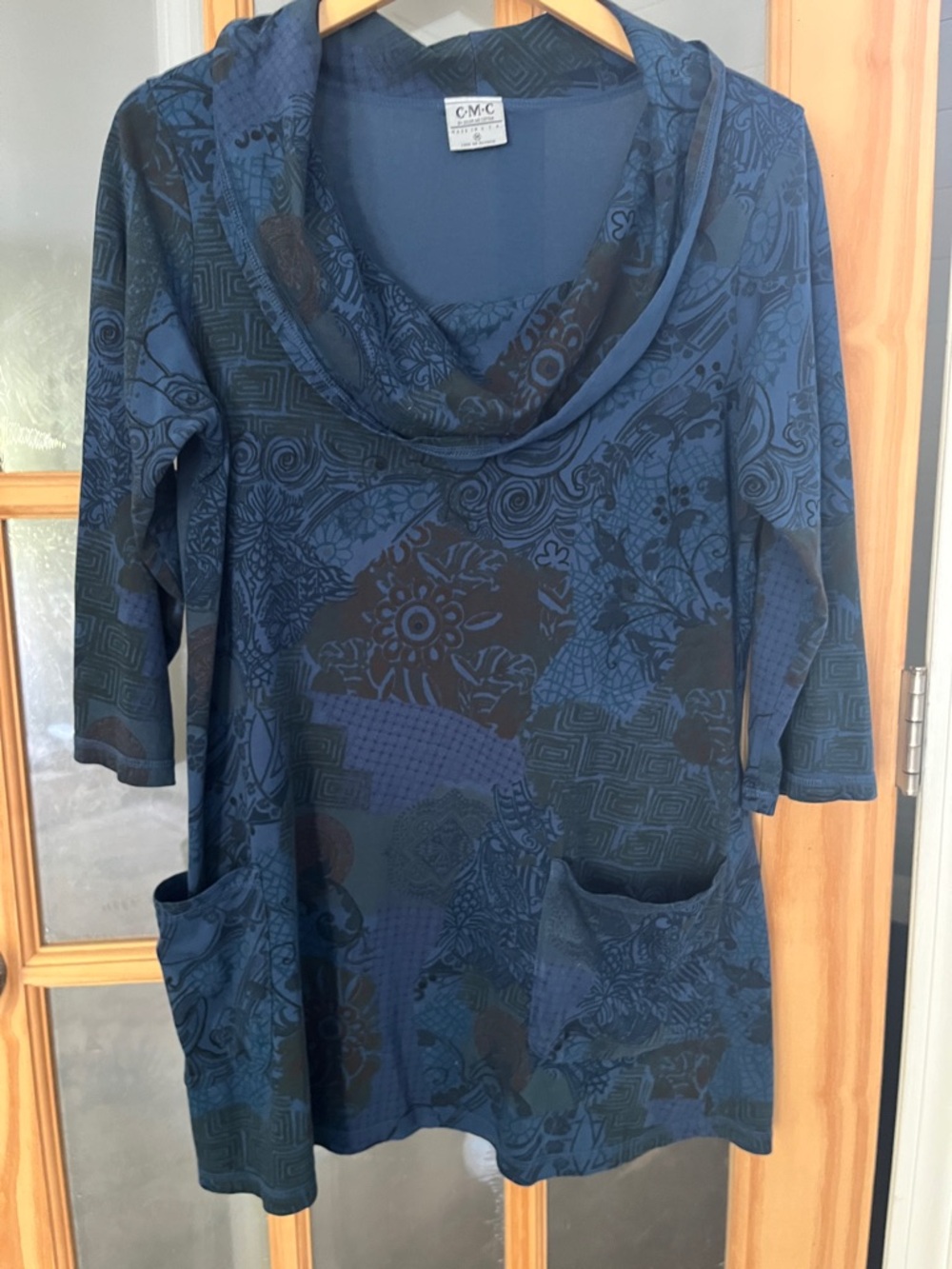 Color Me Cotton CMC Purple Cowl Neck Tunic Dress 100% Cotton Size Medium